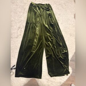 Cider Olive Green Velvet Wide-Leg Pants